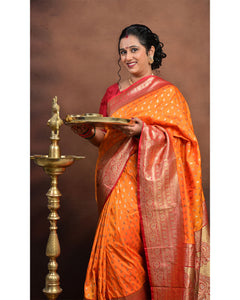 Banarasi Saree in Semi Katan Silk with Silver & Golden Zari Butta