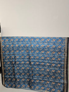 Pen Kalamkari Cotton Tussar Saree with Peacock Motif & Ikkat Border