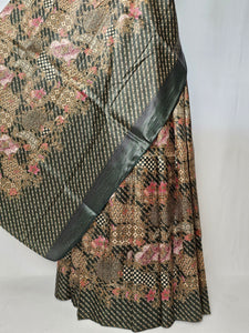 Floral Kalamkari Printed Satin Saree with Leheriya Border