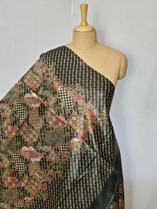 Floral Kalamkari Printed Satin Saree with Leheriya Border