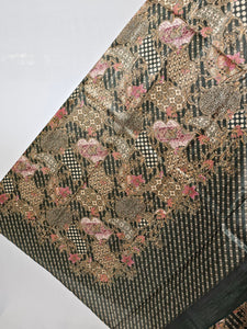 Floral Kalamkari Printed Satin Saree with Leheriya Border