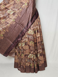 Floral Kalamkari Printed Satin Saree with Leheriya Border