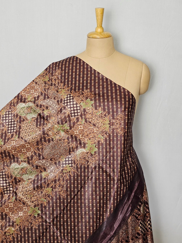 Floral Kalamkari Printed Satin Saree with Leheriya Border