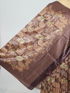 Floral Kalamkari Printed Satin Saree with Leheriya Border