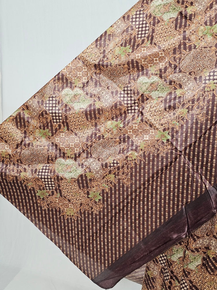 Floral Kalamkari Printed Satin Saree with Leheriya Border