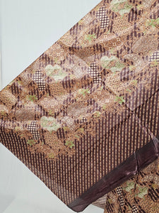 Floral Kalamkari Printed Satin Saree with Leheriya Border