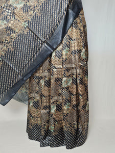 Floral Kalamkari Printed Satin Saree with Leheriya Border