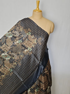 Floral Kalamkari Printed Satin Saree with Leheriya Border
