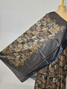 Floral Kalamkari Printed Satin Saree with Leheriya Border