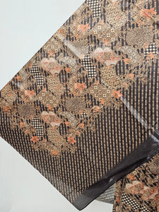 Floral Kalamkari Printed Satin Saree with Leheriya Border