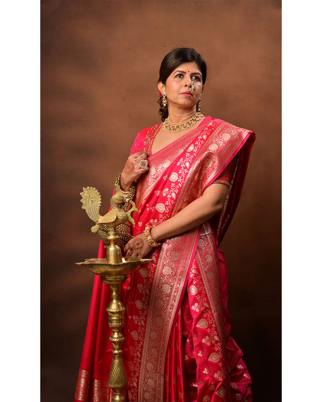 Nauvari Banarasi Saree in Crape Silk with Zari Butta & Designer Border