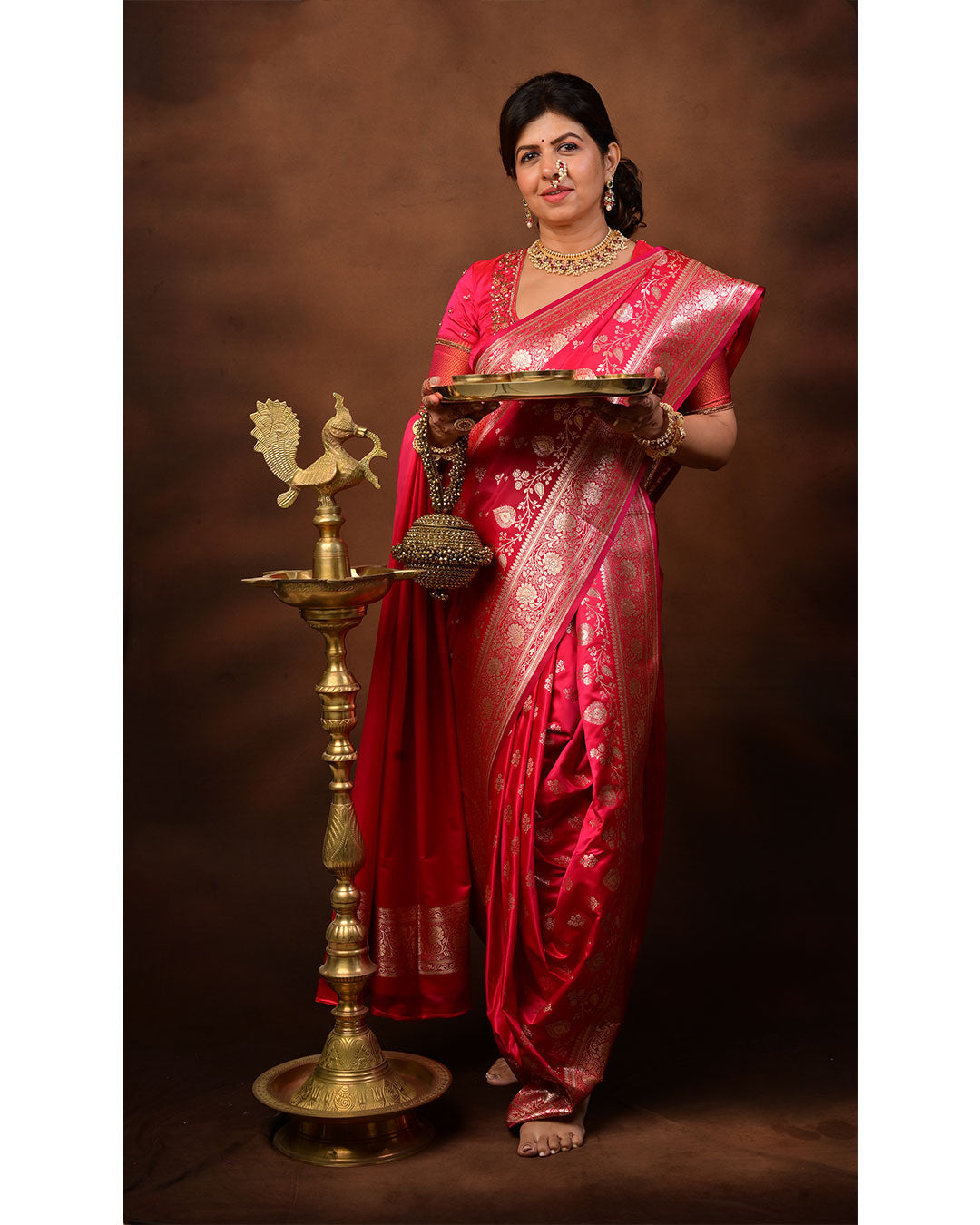 Nauvari Banarasi Saree in Crape Silk with Zari Butta & Designer Border