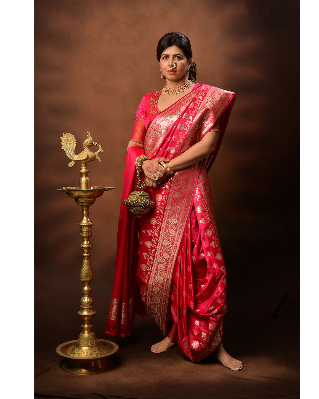 Nauvari Banarasi Saree in Crape Silk with Zari Butta & Designer Border