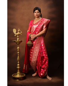 Nauvari Banarasi Saree in Crape Silk with Zari Butta & Designer Border