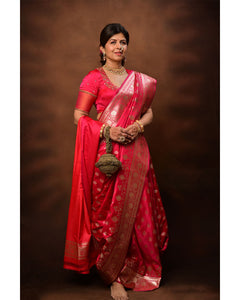 Nauvari Banarasi Saree in Crape Silk with Zari Butta & Designer Border