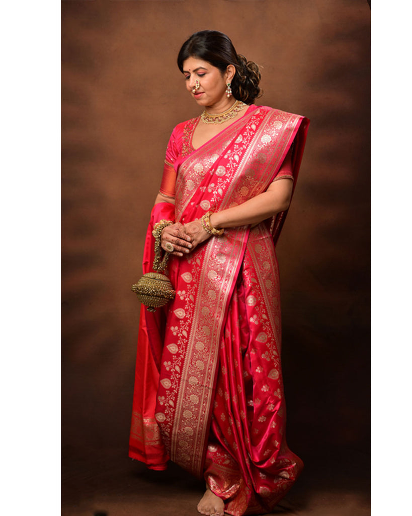 Nauvari Banarasi Saree in Crape Silk with Zari Butta & Designer Border