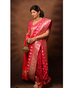 Nauvari Banarasi Saree in Crape Silk with Zari Butta & Designer Border