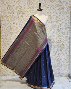 Kanjivaram Silk Saree  Light Gold Jari Meena Butti with Small Border & Brocade Pallu