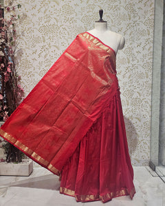 Kanjivaram Silk Saree  Light Gold Jari Butti with Small Border & Brocade Pallu