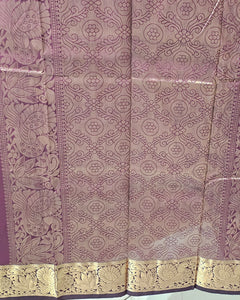 Kanjivaram Silk Saree  Light Gold Jari Butti with 4-Inch Border & Brocade Pallu