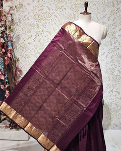 Kanjivaram Silk Saree  Light Gold Jari Butti with 4-Inch Border & Brocade Pallu