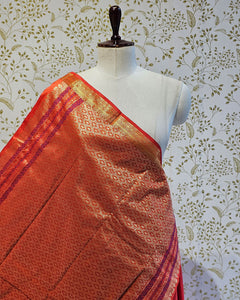 Kanjivaram Silk Saree  Light Gold Jari Meena Butti with Small Border & Brocade Pallu