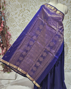 Kanjivaram Silk Saree  Light Gold Jari Butti with Small Border & Brocade Pallu