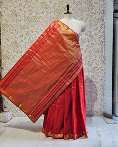 Kanjivaram Silk Saree  Light Gold Jari Meena Butti with Small Border & Brocade Pallu