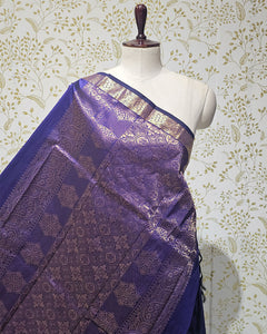 Kanjivaram Silk Saree  Light Gold Jari Butti with Small Border & Brocade Pallu