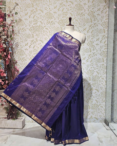 Kanjivaram Silk Saree  Light Gold Jari Butti with Small Border & Brocade Pallu