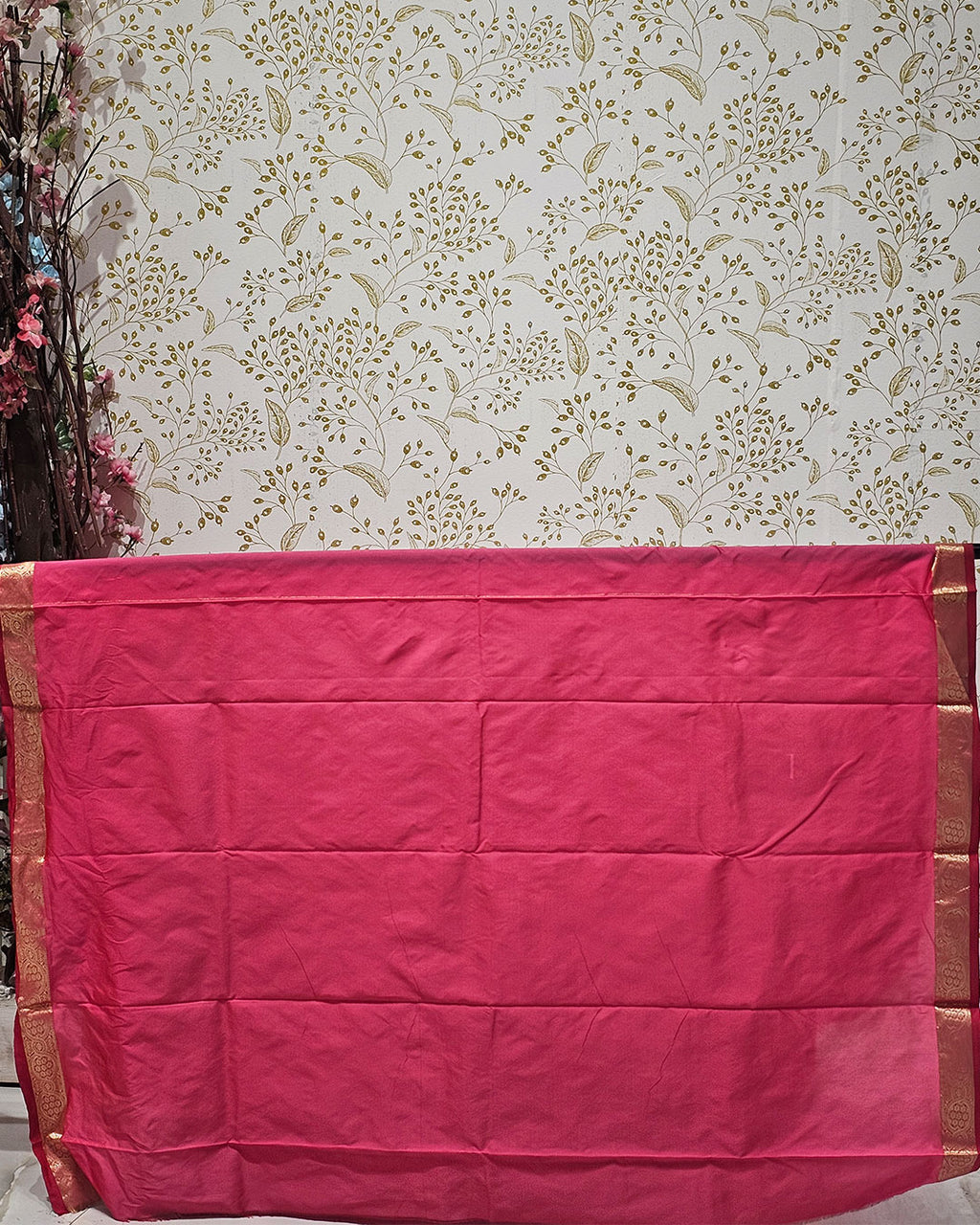 Kanjivaram Silk Saree  Light Gold Jari Butti with Small Border & Brocade Pallu