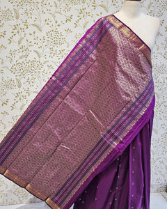Kanjivaram Silk Saree  Light Gold Jari Meena Butti with Small Border & Brocade Pallu