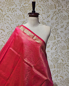 Kanjivaram Silk Saree  Light Gold Jari Butti with Small Border & Brocade Pallu