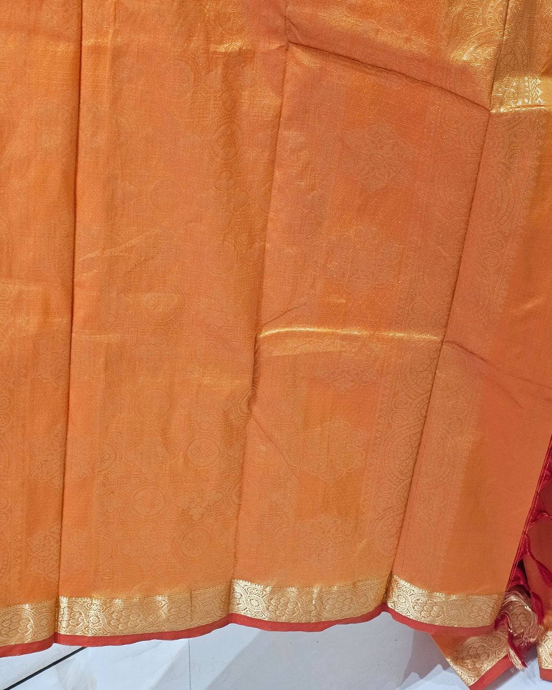 Kanjivaram Silk Saree  Light Gold Jari Butti with Small Border & Brocade Pallu