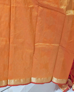 Kanjivaram Silk Saree  Light Gold Jari Butti with Small Border & Brocade Pallu