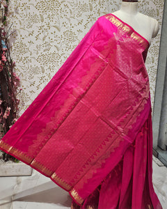 Kanjivaram Silk Saree Light Gold Jari Butti with Temple Small Border & Brocade Pallu