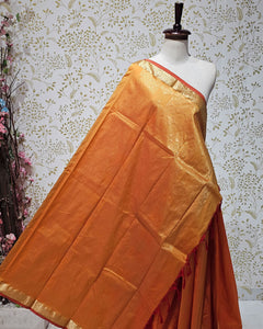 Kanjivaram Silk Saree  Light Gold Jari Butti with Small Border & Brocade Pallu