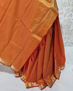 Kanjivaram Silk Saree  Light Gold Jari Butti with Small Border & Brocade Pallu
