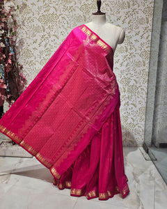 Kanjivaram Silk Saree Light Gold Jari Butti with Temple Small Border & Brocade Pallu