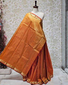 Kanjivaram Silk Saree  Light Gold Jari Butti with Small Border & Brocade Pallu