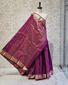 Kanjivaram Silk Saree  Light Gold Jari Butta Butti with 4-Inch Border & Brocade Pallu