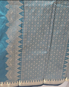 Kanjivaram Silk Saree Light Gold Jari Butti with Temple Small Border & Brocade Pallu