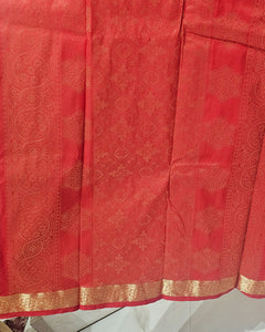 Kanjivaram Silk Saree  Light Gold Jari Butti with Small Border & Brocade Pallu