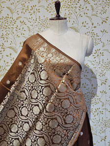 Banarasi Soft Silk Saree  Silver Floral Border & Designer Pallu