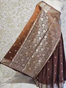 Banarasi Soft Silk Saree  Silver Floral Border & Designer Pallu