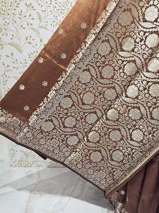 Banarasi Soft Silk Saree  Silver Floral Border & Designer Pallu