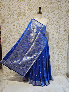 Banarasi Soft Silk Saree  Silver Floral Border & Designer Pallu