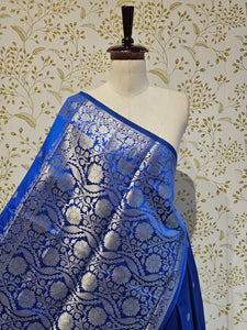 Banarasi Soft Silk Saree  Silver Floral Border & Designer Pallu