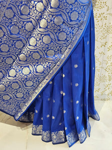 Banarasi Soft Silk Saree  Silver Floral Border & Designer Pallu