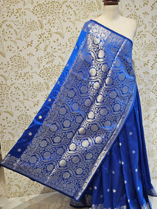 Banarasi Soft Silk Saree  Silver Floral Border & Designer Pallu